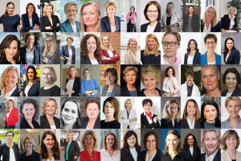 Collage von erfolgreichen female rolemodels in Führungspositionen – inspirierende Frauen aus Wirtschaft, Management und Leadership.